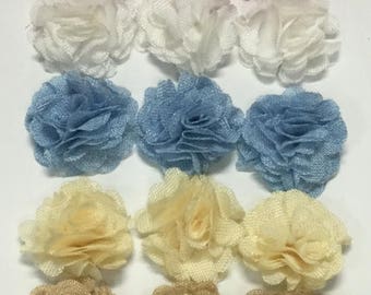 3" Burlap Flower, Linen Flower, Hair Bow Headband Supply, Wholesale, DIY Crafts, Ivory Tan White Blue Pink Burlap Flower Set of 5 DIY Flower