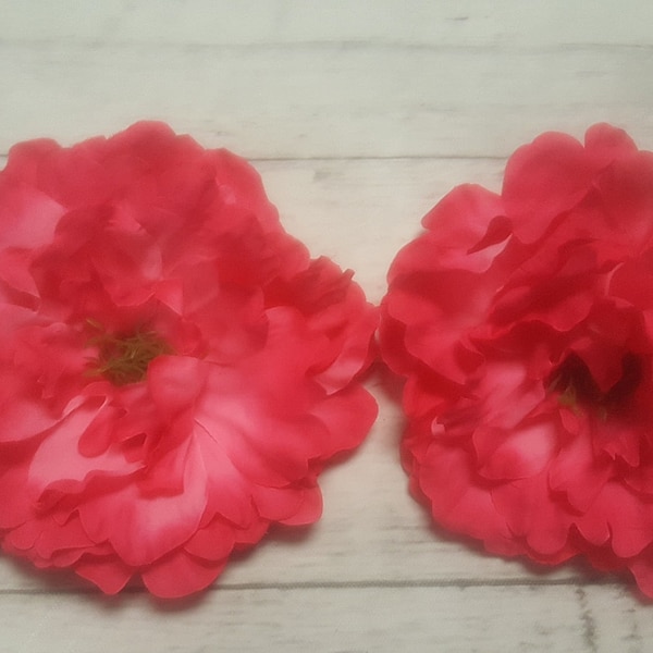 HOT PINK Ruffled Silk Peony heads - Artificial Flower - 6 inches - for Wedding, Hair clips, Headbands, Hats