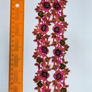 FUCHSIA Sequin Beaded Floral Trim  3 Yards Dress Trim
