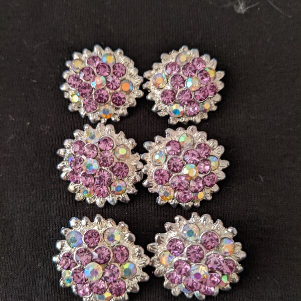 Lavender Aurora Borealis Crystal Cluster Rhinestone Embellishment BUTTON Ornate Silver Metal Lavender Rhinestone Button Set of 6 25mm