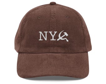 NY Commie Embroidered Corduroy Cap | Brown/Gray/Olive Color Options | Political Gag Gift