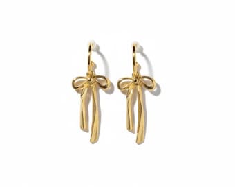 Gold Bow Drop Earrings | Coquette Ribbon Dangles