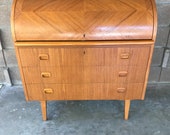 Mid-century Swedish Modern Roll Top Secretary Desk