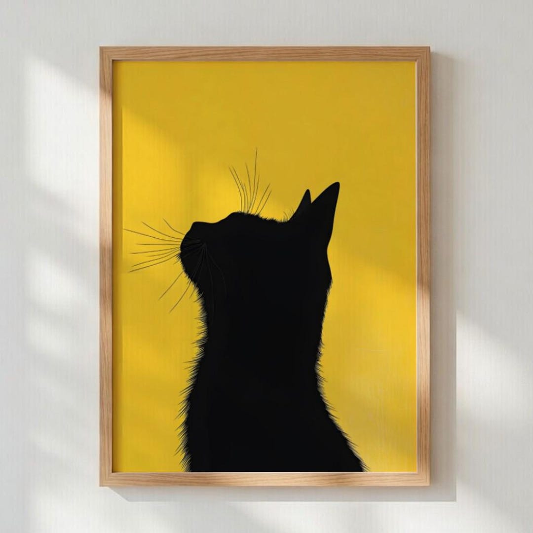 Black Cat Yellow Poster – Minimalist Modern Wall Art – Cozy Home Décor ...