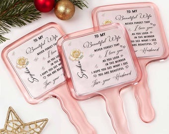 Espejo para mi hermosa esposa, espejo de mano personalizado, regalo para esposa, espejo con mensaje romántico, regalo de aniversario del esposo.