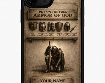 Armor of God Phone Case, Christian iPhone Case, Bible Verse Cover, Custom Name Case, Knight Cross Design, Faith Gift, Religious Phone Case