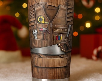 Vaso personalizado para carpintero con nombre, regalo para carpinteros, vaso personalizado para chaleco de herramientas, idea de regalo para papá manitas, vaso Daniel del carpintero