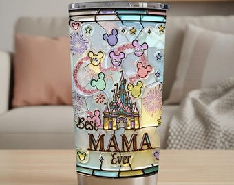 Beste Mama aller Zeiten inspiriert Becher 2D flach, personalisierte Mutter Geschenk, magische Schloss Reisetasse zum Muttertag