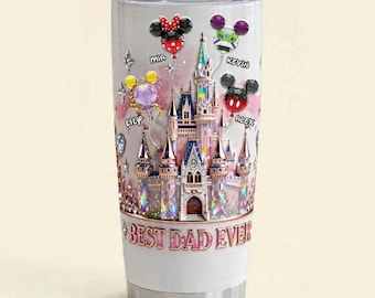 Vaso personalizado con diseño de castillo, vaso para el mejor papá del mundo, regalo personalizado para papá con nombre, vaso familiar, regalo para el Día del Padre, vaso del Reino Mágico