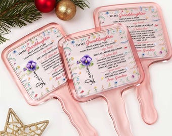 Espejo de mano personalizado para mi nieta, espejo floral con nombre personalizado, regalo de la abuela, recuerdo inspirador para mi nieta.
