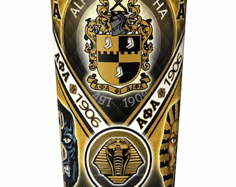 Vaso Alpha Phi Alpha 1906, Taza de artículos griegos AΦA, Taza de fraternidad negra y dorada, Regalo de hermandad, Vaso de café de viaje