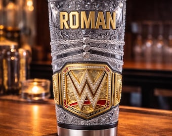 Wrestling Champion Gürtel Becher 2D Flach, personalisierte WWE inspirierte Namenstasse, individuelles Wrestling Fan Geschenk für ihn