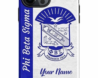 Funda para teléfono Phi Beta Sigma 2D plana, funda azul y blanca con el escudo de la fraternidad, funda personalizada con nombre, regalo para la vida griega.