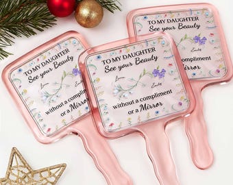 Espejo de mano personalizado para mi hija, espejo floral con nombre personalizado, regalo de mamá, regalo inspirador para hija, regalo de recuerdo