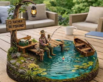 Bloques acrílicos planos 2D personalizados "Prefiero pescar": regalo personalizado para pescador, decoración rústica de pesca en el lago para papá