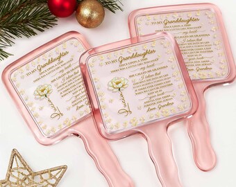 To My Granddaughter Mirror, Personalized Handheld Mirror, Gift from Grandma, Floral Inspirational Keepsake for Granddaughter
