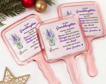 Espejo de mano personalizado para mi nieta, espejo floral con nombre personalizado, regalo de la abuela, recuerdo inspirador