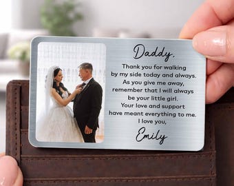 Tarjeta de bolsillo para el padre de la novia, regalo de boda para papá, tarjeta metálica personalizada con foto, regalo de hija para papá, recuerdo del día de la boda
