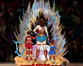 Bloque acrílico personalizado de Mamá Superhéroe, regalo personalizado con nombres de niños para la mejor mamá del mundo, recuerdo poderoso para mamá, regalo único para el Día de la Madre.