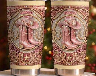 Vaso personalizado con forma de botas de vaquera y nombre, regalo para chica vaquera, taza de vaquera personalizada, regalo de estilo campestre, idea de regalo para amantes del rodeo.
