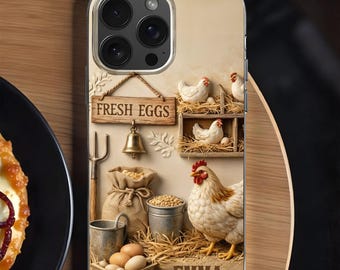 Personalized Chicken Farm Phone Case 2D Flat, Custom Name Hen iPhone Case, Rustic Farmhouse Country Cover, Chicken Lover Gift