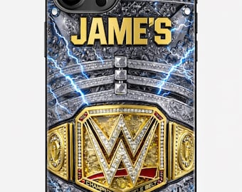Personalisierte Wrestling Handyhülle mit Name, benutzerdefinierte Gold Gürtelhülle, Sport Fan Geschenk, WWE Style iPhone Hülle, einzigartiges Geschenk für ihn