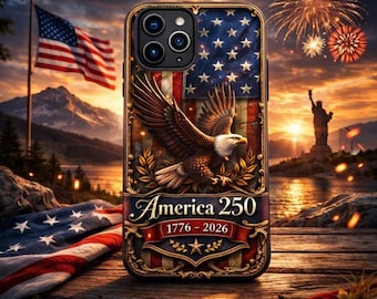 Funda para teléfono America 250, funda para iPhone con águila patriótica de EE. UU., funda para el Día de la Independencia 1776-2026, regalo con bandera estadounidense y fuegos artificiales