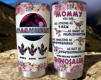 Vaso plano 2D para mamá dinosaurio, regalo personalizado para mamá Mamasaurus, taza de viaje personalizada para el Día de la Madre