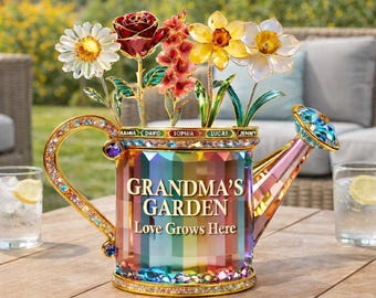 Bloques acrílicos planos 2D "El amor crece aquí" para el jardín de la abuela: regadera de flores personalizada, regalo para la abuela, decoración personalizada con nombres familiares