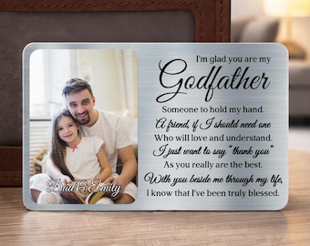 Tarjeta personalizada para padrino, tarjeta metálica con foto personalizada, regalo de padrino de parte del niño, regalo de bautismo, recuerdo de agradecimiento al padrino