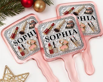Espejo de maquillaje de mano personalizado con nombre, espejo de belleza personalizado, regalo para ella, regalo para amantes de los cosméticos, espejo de tocador para mujeres.