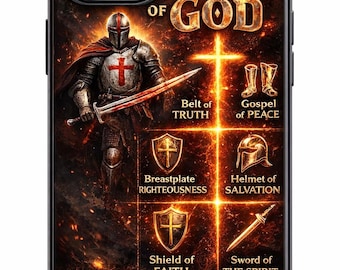Armor of God Phone Case, Christian iPhone Case, Bible Verse Cover, Custom Name Case, Knight Cross Design, Faith Gift, Religious Phone Case