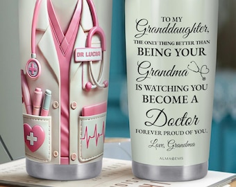 Personalisierter Doktorbecher 2D flach, benutzerdefinierter Name medizinisches Geschenk für Enkelin, zukünftige Doktortasse, Krankenschwester medizinisches Abschlussgeschenk