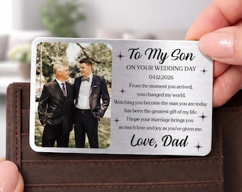 To My Son Wedding Wallet Card, Gift from Dad, Personalized Photo Metal Card, Wedding Day Gift for Son, Groom Keepsake Gift, Father to Son