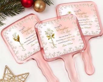 To My Daughter In Law Mirror, Personalized Handheld Mirror, Gift from Mom, Floral Keepsake Gift for Daughter-in-Law