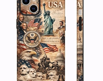 Funda para teléfono patriótica vintage de EE. UU., funda para iPhone con la Declaración de Independencia, portada de los Padres Fundadores de la historia estadounidense, regalo de "Nosotros el Pueblo".