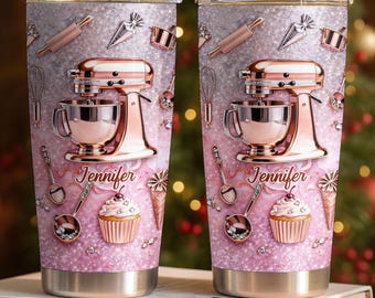 Gobelet pâtissier personnalisé avec nom, gobelet cadeau boulanger personnalisé, cadeau pour amateur de pâtisserie, batteur sur socle, cadeau pour maman, cadeau d'anniversaire boulanger