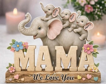 Bloques acrílicos planos 2D personalizados de mamá elefante, recuerdo personalizado con nombre de niño, regalo familiar para madre y bebé elefante, decoración para el Día de la Madre.