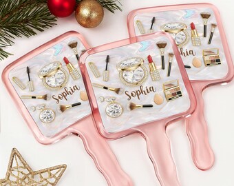 Espejo de maquillaje de mano personalizado con nombre personalizado. Espejo de belleza. Regalo para ella. Espejo compacto para amantes de los cosméticos. Regalo ideal para el tocador.