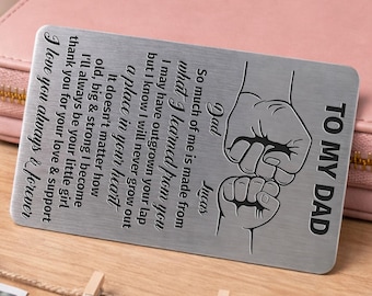 Tarjeta de bolsillo "Para mi papá", tarjeta metálica personalizada, regalo para papá, regalo para padre e hija, recuerdo grabado para papá, regalo de cumpleaños o del Día del Padre.