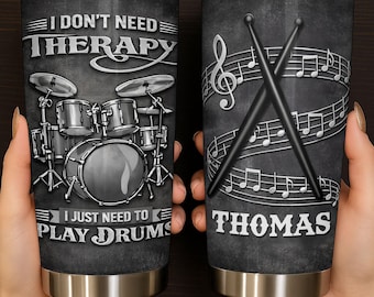 Vaso personalizado para baterista, regalo personalizado para amantes de la batería, regalo para bateristas, taza con diseño de batería, regalo para músicos, vaso divertido con la frase "Toca la batería".