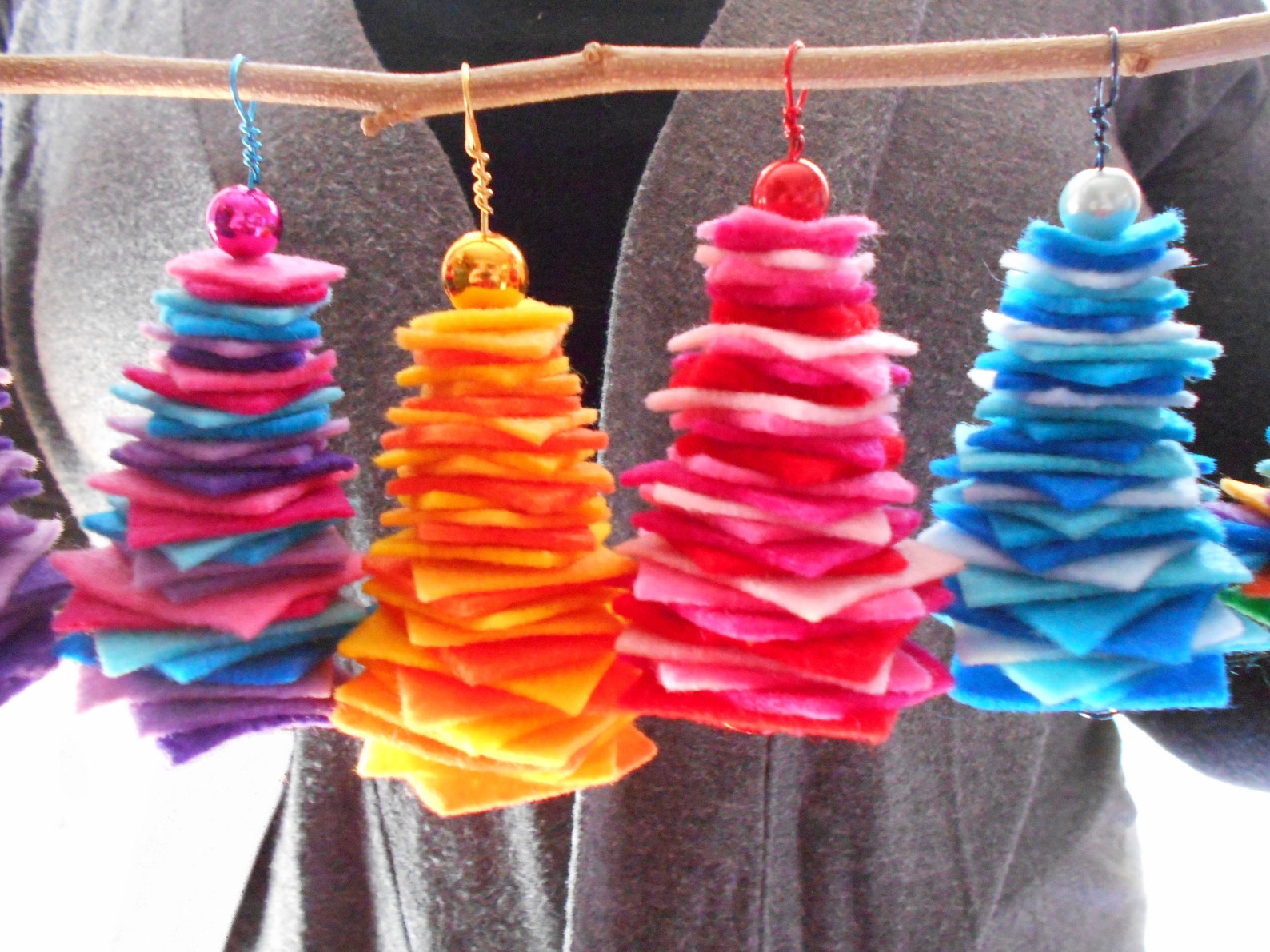 Rainbow Felt Trees 8 Pc Set Felt Tree Ornaments Felt Christmas Etsy