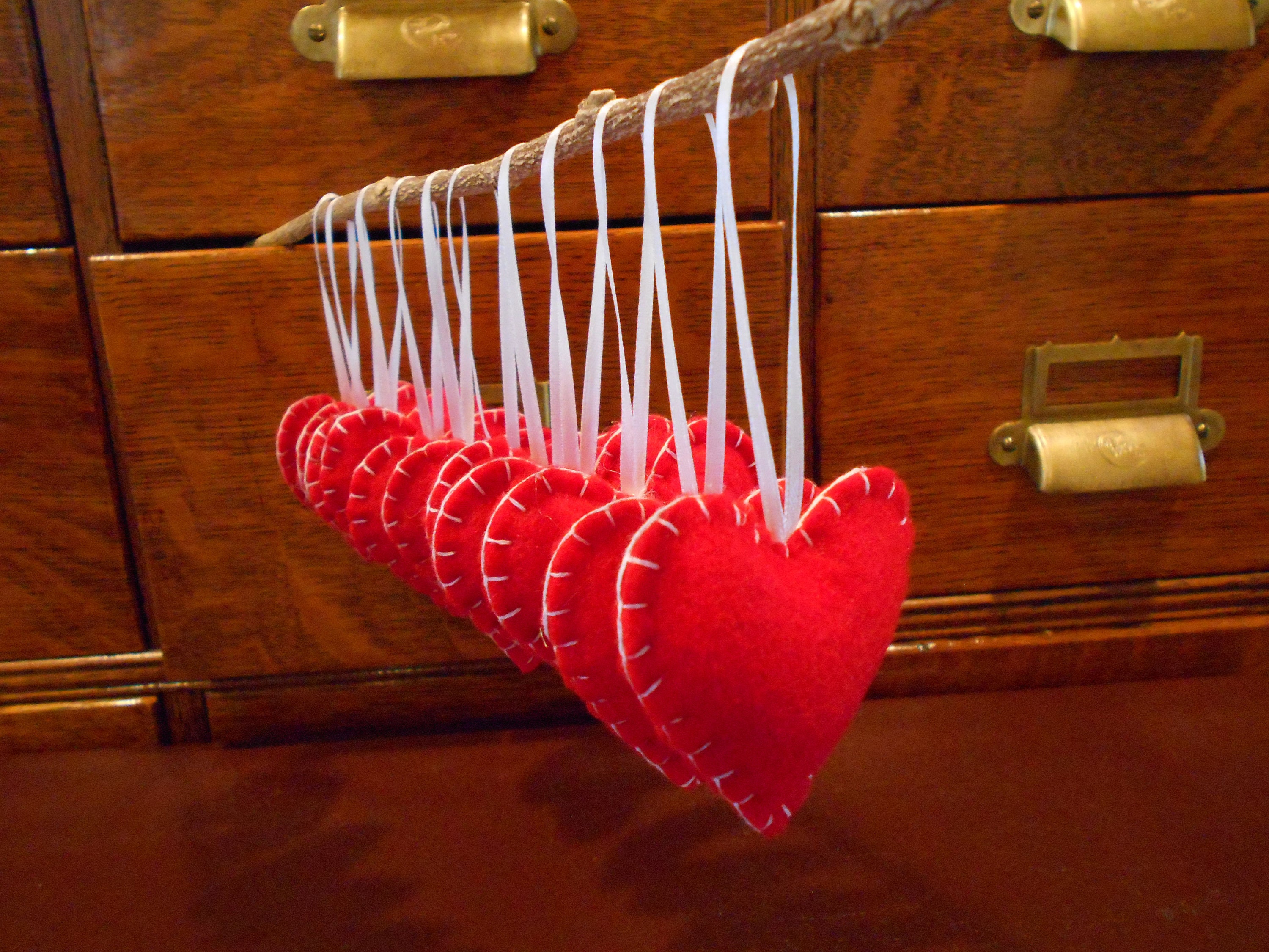 Red Heart Ornaments 10 pc set Puffy Felt ornaments Valentines Etsy
