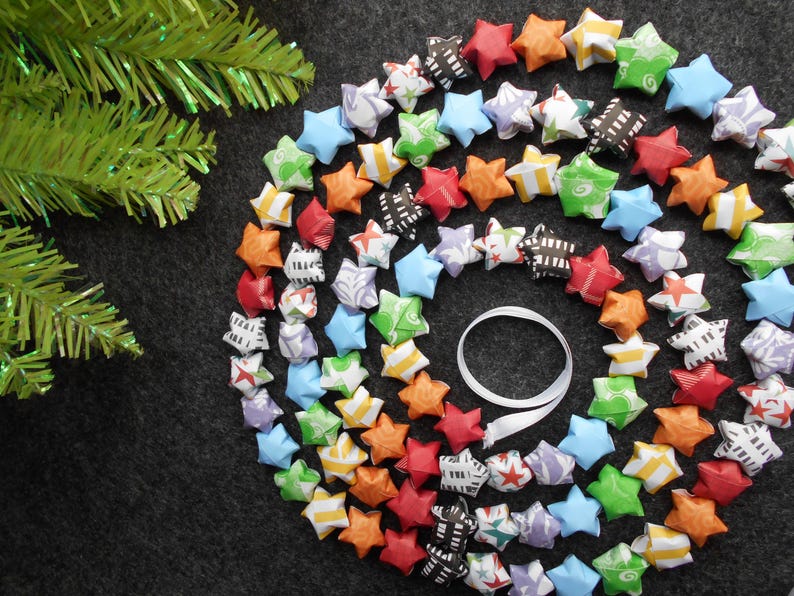 Rainbow Lucky Star Garland 100 Origami Paper Stars 69" Party Decoration ...