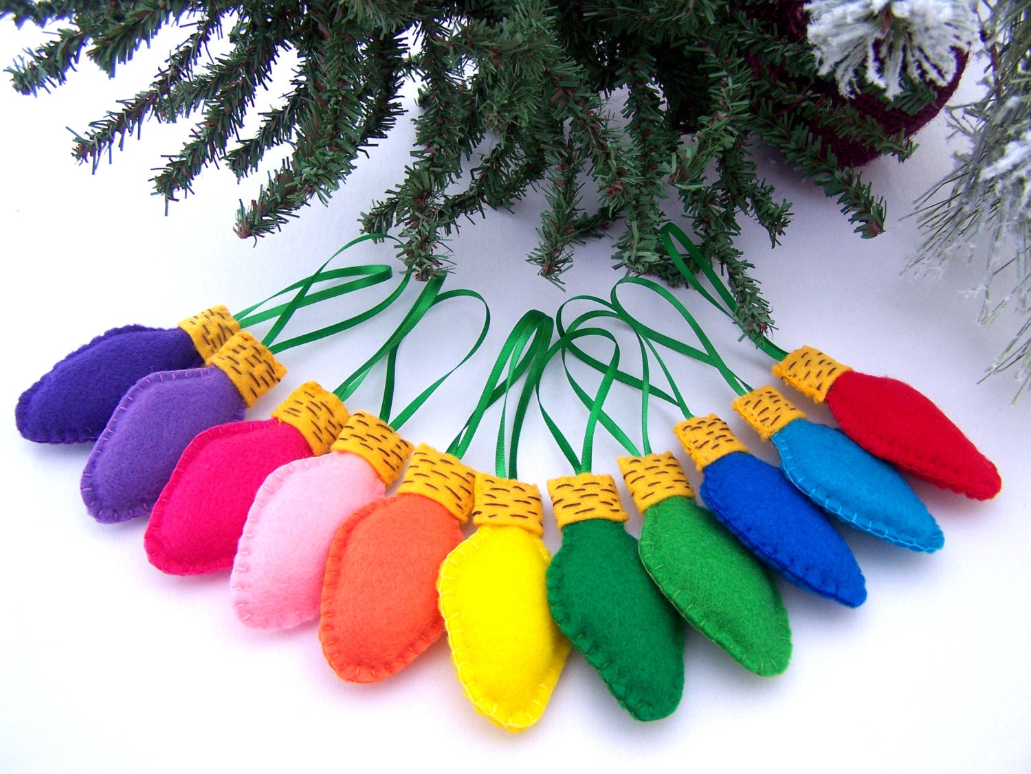Felt Ornaments Set of 11 Handmade felt bulbs Christmas lights Etsy