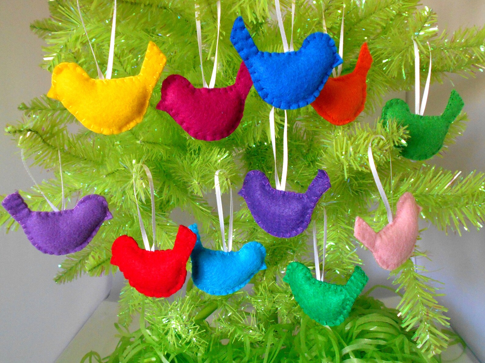 Felt Bird Ornaments 10 Pc Set Colorful Birds Felt Ornament Etsy