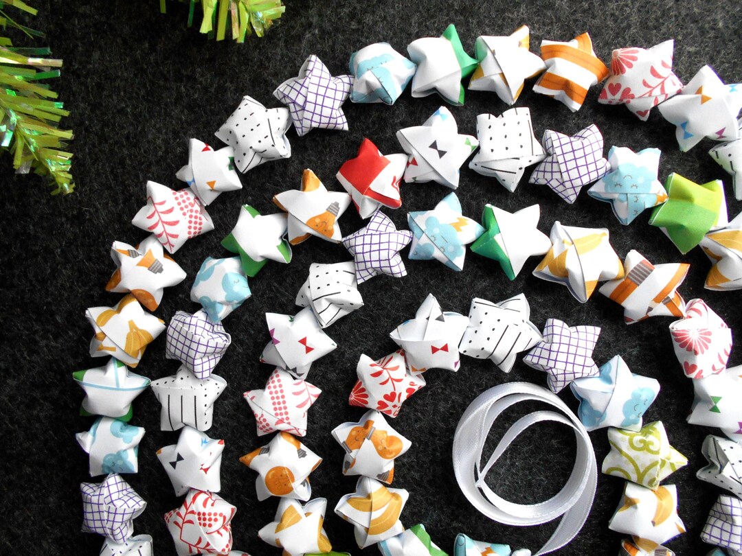 White Rainbow Lucky Star Garland 100 Origami Paper Stars 68" Party ...