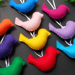 Felt Bird Ornaments 10 pc set  colorful birds Felt ornament birds Weddings Child Safe Puffy Birds