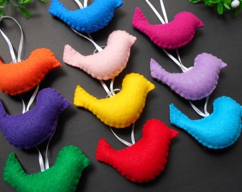 Felt Bird Ornaments 10 pc set  colorful birds Felt ornament birds Weddings Child Safe Puffy Birds