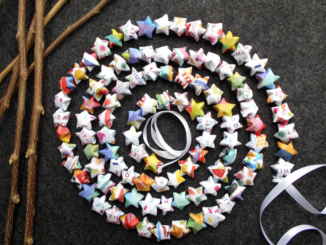 Rainbow Lucky Star Garland 100 Origami Paper Stars 66" Party Decoration ...